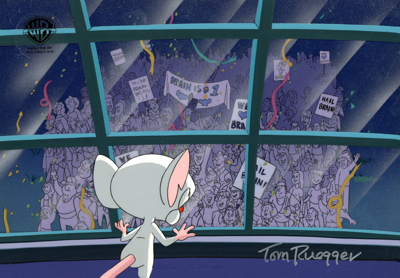 Pinky And The Brain Original Production Cel on Original Background Signed By Tom Ruegger: Brain