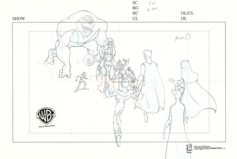 Legion of Super Heroes Original Production Drawing: Legion of Super Heroes vs. The Fatal Five