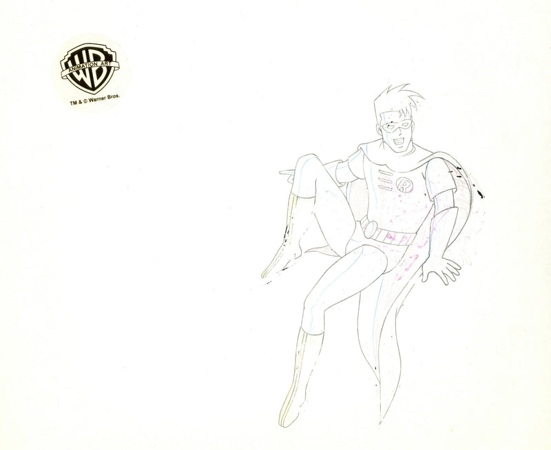 Batman The Animated Series Original Production Cel on Original Background with Matching Drawing: Robin