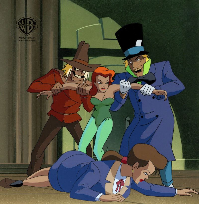 Batman The Animated Series Original Production Cel: Janet Van Dorn, Poison Ivy, Scarecrow, Mad Hatter