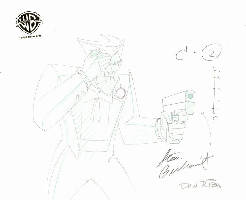 The New Batman Adventures Original Production Drawing Signed by Dan Riba and Stan Berkowitz: Joker