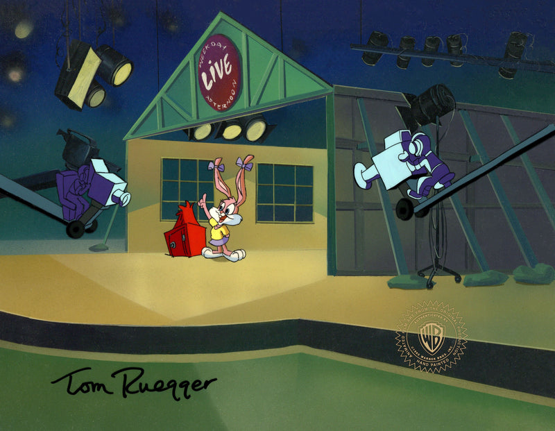 Tiny Toon Adventures Original Production Cel on Original Background Signed by Tom Ruegger: Babs Bunny