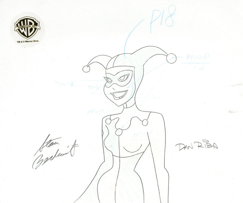 The New Batman Adventures Original Production Drawing Signed by Dan Riba and Stan Berkowitz: Harley Quinn