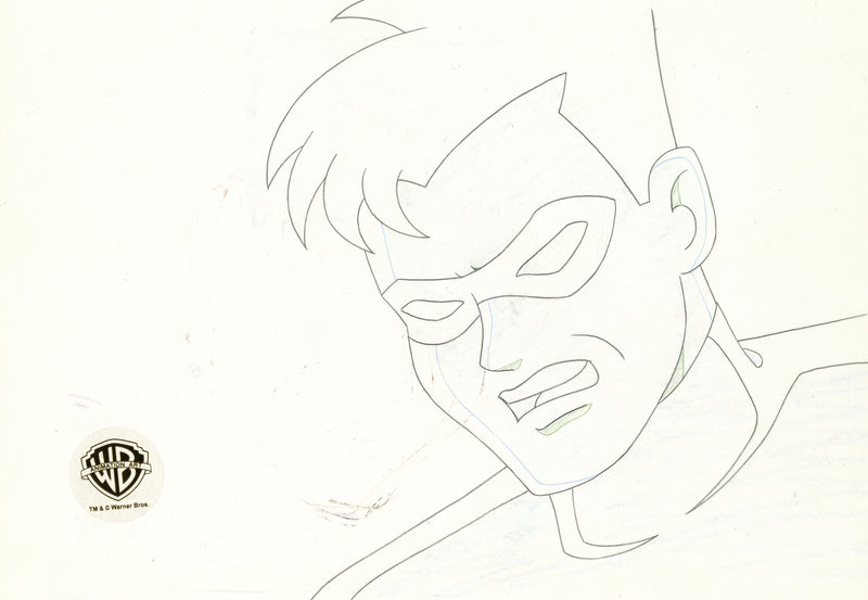 Batman The Animated Series Original Production Cel on Original Background with Matching Drawing: Robin