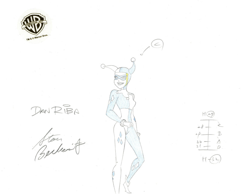 The New Batman Adventures Original Production Drawing Signed by Dan Riba and Stan Berkowitz: Harley Quinn