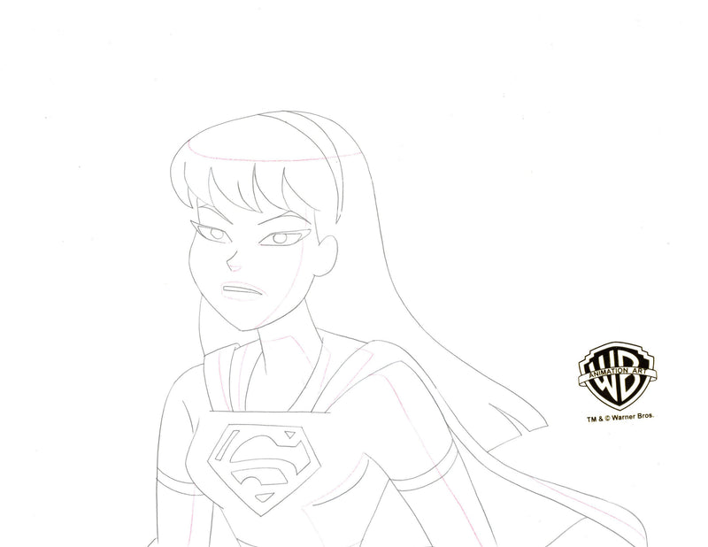 Superman The Animated Series Original Production Cel on Original Background with Matching Drawing: Supergirl