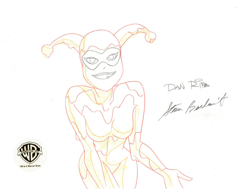 The New Batman Adventures Original Production Drawing Signed by Dan Riba and Stan Berkowitz: Harley Quinn