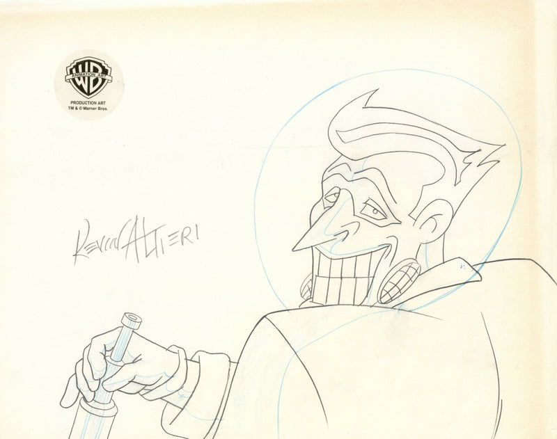 Batman The Animated Series Original Production Cel Signed by Kevin Altieri with Matching Drawing: Joker