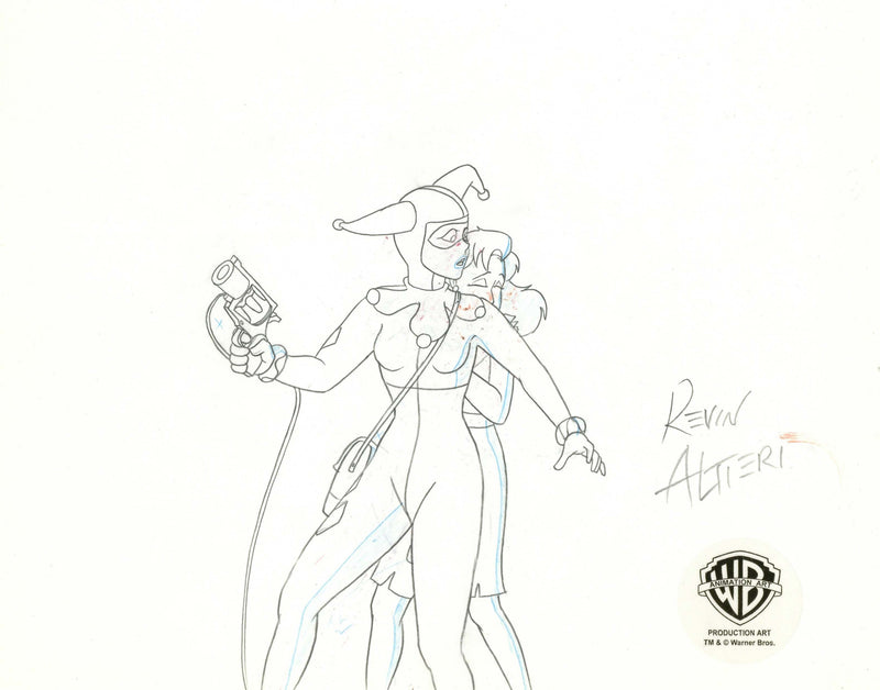 Batman The Animated Series Original Production Cel with Matching Drawing Double Signed By Kevin Altieri: Harley, Veronica