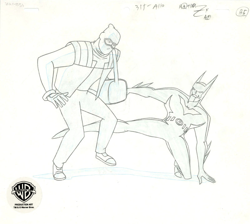 Batman Beyond Original Production Cel on Original Background with Matching Drawings: Batman