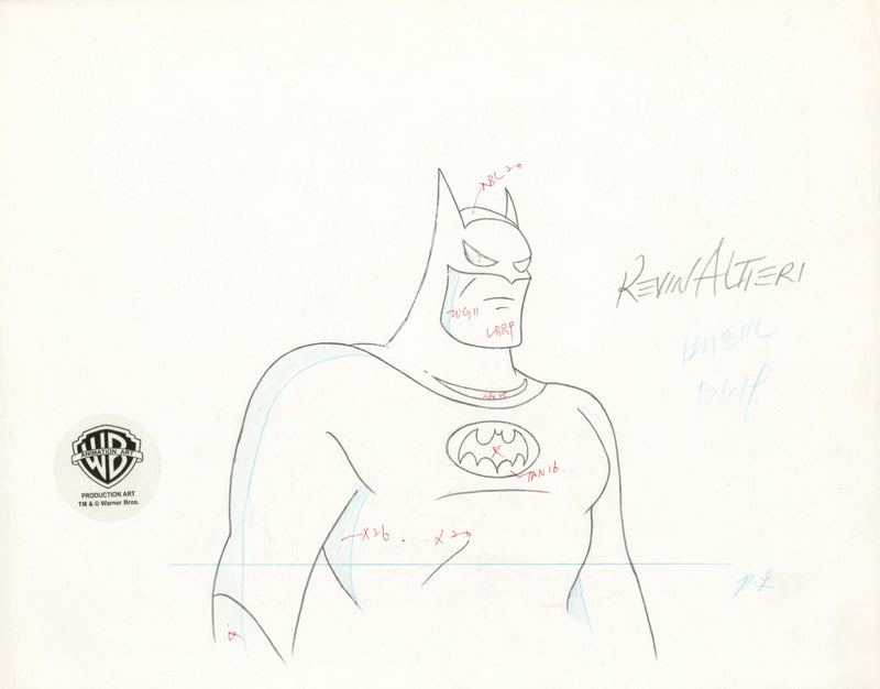 Batman The Animated Series Original Production Cel with Matching Drawing Double Signed By Kevin Altieri: Batman