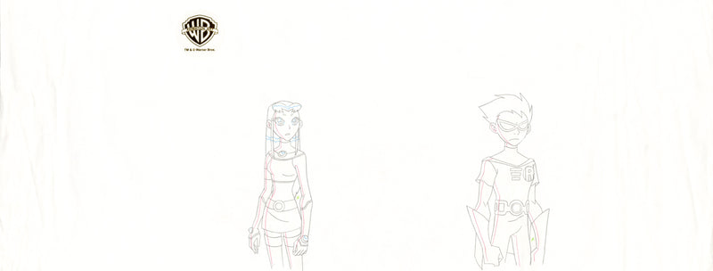 Teen Titans Original Production Drawing (Panoramic): Starfire, Robin