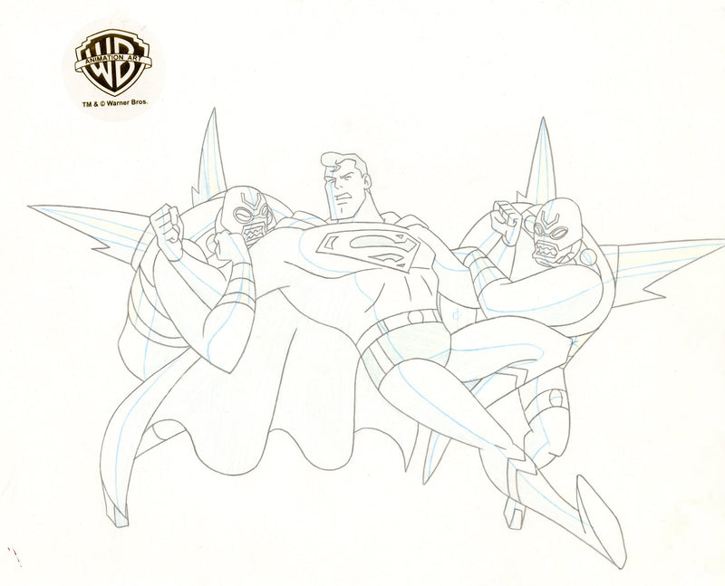 Superman The Animated Series Original Production Cel with Matching Drawing: Superman, Parademons