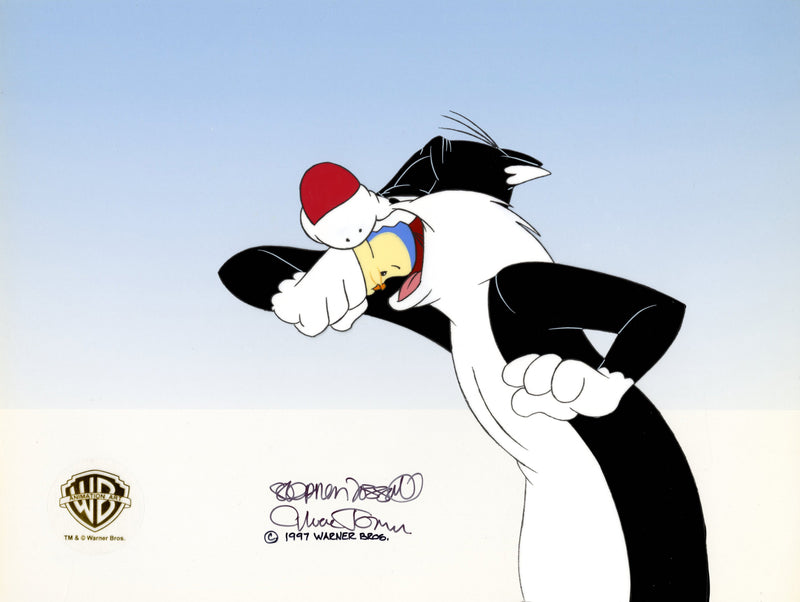 Looney Tunes Original Production Cel Signed by Chuck Jones and Stephen Fossati: Sylvester, Bird