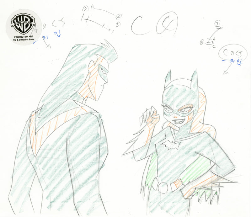 The New Batman Adventures Original Production Drawing: Nightwing, Batgirl