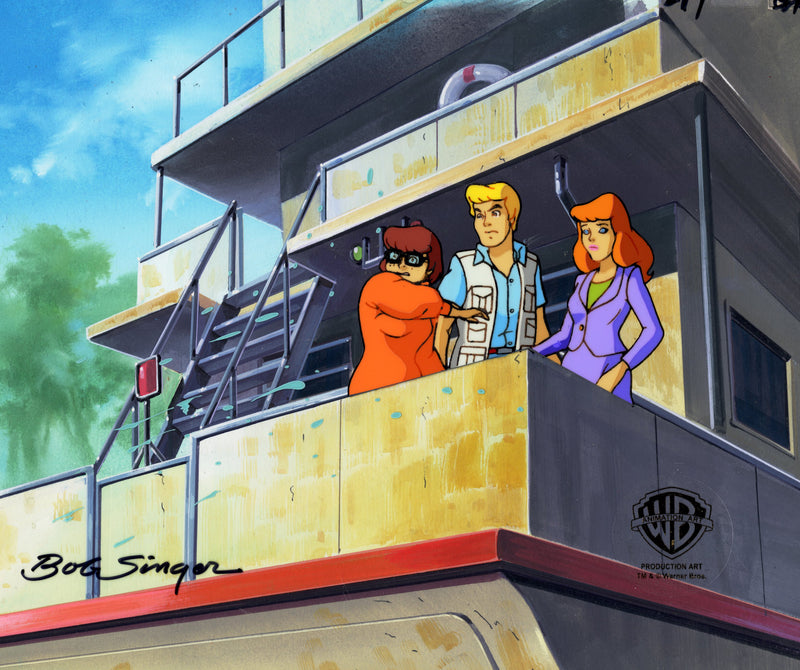 Scooby-Doo on Zombie Island Original Production Cel with Original Production Background Signed by Bob Singer: Fred, Daphne and Velma