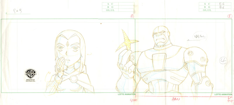 Teen Titans Original Production Pan Drawing: Raven, Cyborg