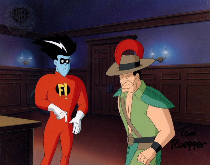 Freakazoid Original Production Cel on Original Production Background Signed by Tom Ruegger: Freakazoid and Huntsman