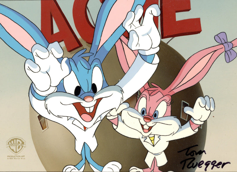 Tiny Toon Adventures Original Production Cel Signed by Tom Ruegger: Buster and Babs with Framing