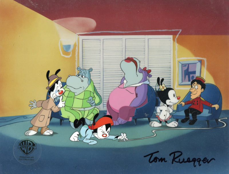 Animaniacs Original Production Cel Signed by Tom Ruegger: The Warners, Hip Hippos, and Bellboy