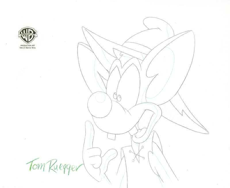 Pinky And The Brain Original Production Cel with Matching Drawing Signed by Tom Ruegger: Pinky and Brain