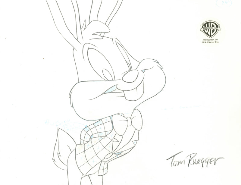 Tiny Toons Original Production Cel with Matching Drawing Signed by Tom Ruegger: Buster Bunny