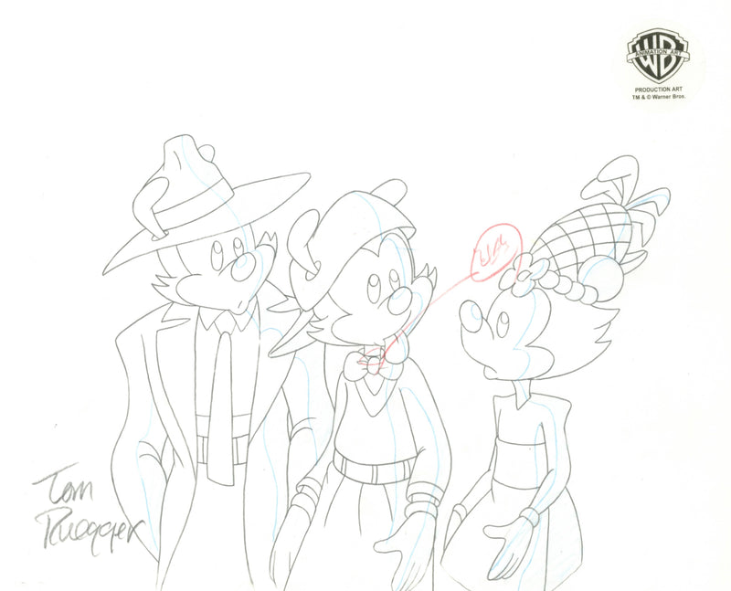 Animaniacs Original Production Cel with Matching Drawing Signed by Tom Ruegger: Yakko, Wakko, and Dot