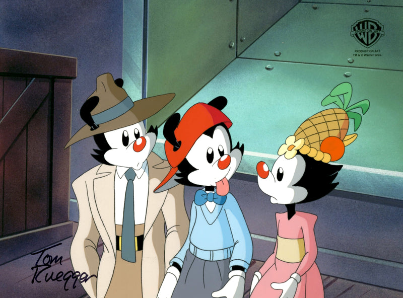 Animaniacs Original Production Cel with Matching Drawing Signed by Tom Ruegger: Yakko, Wakko, and Dot