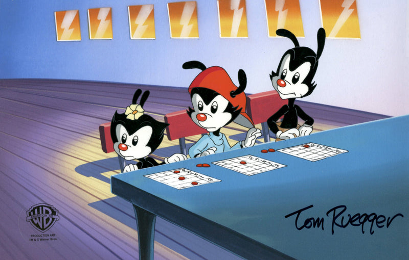 Animaniacs Original Production Cel Signed by Tom Ruegger: Wakko, Yakko, and Dot