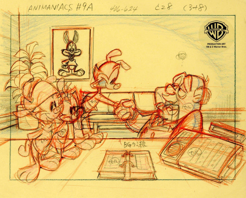 Animaniacs Original Production Drawing: Yakko, Wakko, Dot, and Mr. Plotz - Choice Fine Art
