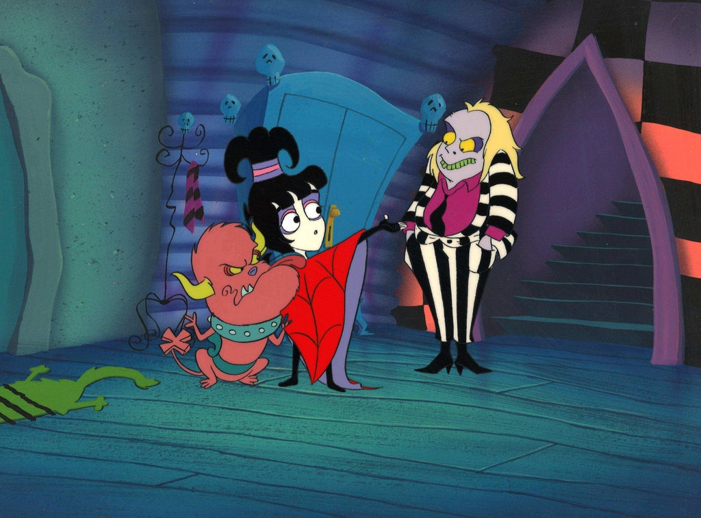 Beetlejuice The Animated Series Original Production Cel on Original Background: Beetlejuice and Lydia Deetz - Choice Fine Art