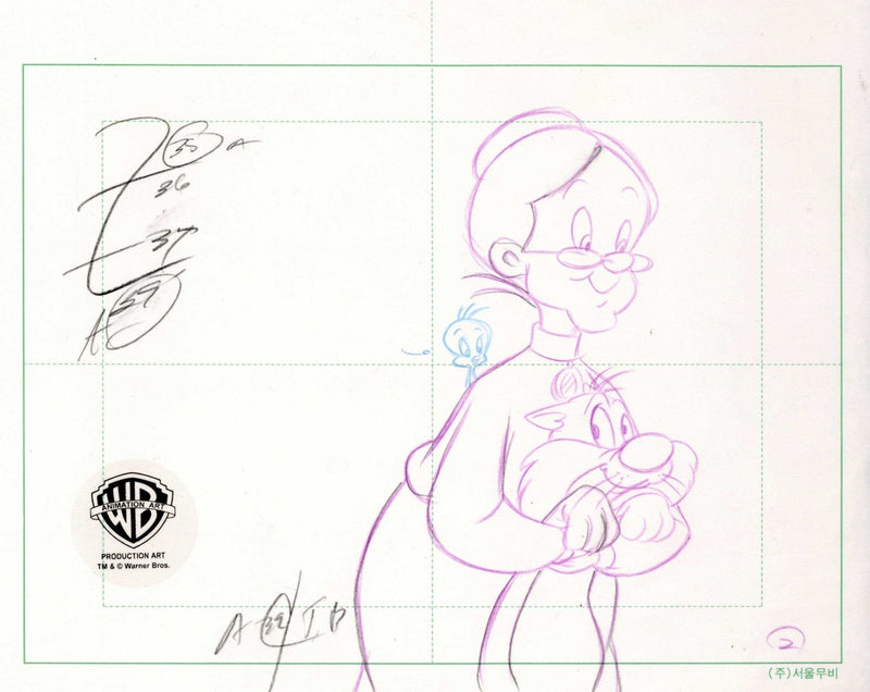 Looney Tunes Original Production Drawing: Sylvester, Tweety Bird, and Granny - Choice Fine Art
