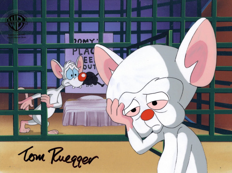 Pinky And The Brain Original Production Cel on Original Background Signed by Tom Ruegger: Pinky and Brain - Choice Fine Art