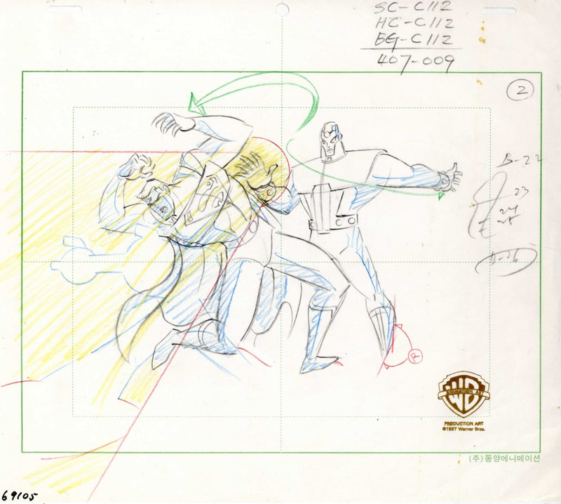 Superman the Animated Series Original Production Drawing: Superman and Brainiac - Choice Fine Art