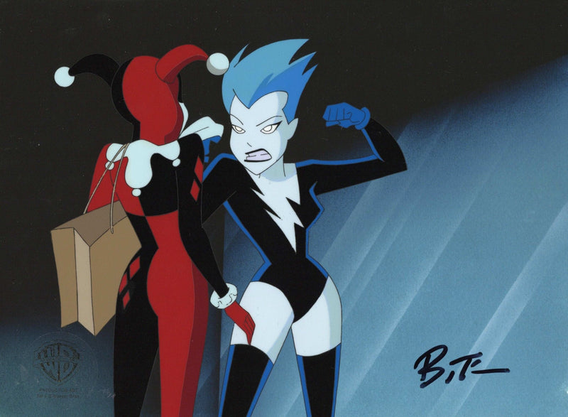 The New Batman Adventures Original Production Cel signed by Bruce Timm: Harley Quinn and Livewire - Choice Fine Art